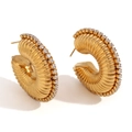 Pendientes de aro bañados en oro de 18K con textura acanalada y circonitas - Dorado