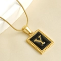 Golden 18K titanium steel square pendant with black enamel and letter Y on snake chain - Letter Y