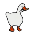 Cartoon white enamel swan goose brooch with orange beak on clean white background - Irregular Goose with Knife