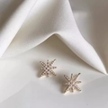 Golden starburst stud earrings with micro-set pearls and minimalist silver needles - 11# Pearl Star Studs