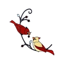 Artistic cardinal bird pendant with colorful enamel birds and berries on a branch - Red Bird