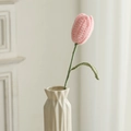 Handmade pink crochet tulip flower in white ceramic vase for home decoration - Closed Tulip (Single) / Pink