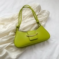 Lime green half-moon baguette bag with golden buckle and knotted shoulder strap - Green