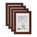 Set of 4 walnut wood picture frames with white mats for wall or tabletop display - 5 Inch (11.9x15.7cm) / Walnut
