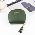 Forest green litchi grain shell wallet with gold zipper and leather tassel detail - Army Green