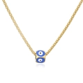 Gold evil eye square pendant necklace with blue enamel on a fine woven chain - Blue