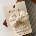 French style creamy white lace bow hair clip for girls on elegant display card - Single Lace Bow Hair Clip (Style 3)