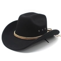 Classic black wool western cowboy hat featuring braided bands and metal bead accents - M (56-58cm) / Black