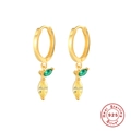 Detail view of gold S925 sterling silver hoop earrings with tropical fruit and leaf charms - Gold-Lemon