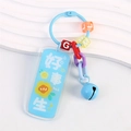 Blue acrylic motivational keychain with lucky text and colorful plastic chain link - Good Things Happen (Blue)