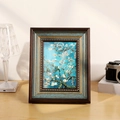 Vintage wood photo frame with blue antique finish featuring Van Gogh almond blossom print - French Blue / Square 4 Inch