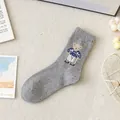 Grey knitted wool socks with colorful speckles and cute bear embroidery detail - Light Grey Bear