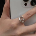 Polished silver smiley face open ring with adjustable minimalist metal design - Smile Double-Layer Style (5253222784064) / Silver