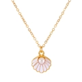 Minimalist gold shell pendant necklace with white pearl on a high-quality O-chain - Necklace Only / Gold Tone White Shell Necklace
