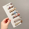 7-piece pearl and rhinestone hair clip set with pastel resin and gold alloy finish - Ambition 7-Piece Set