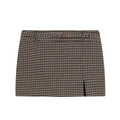 Vintage plaid mini skirt with belt loops and a side slit in brown and beige tones - XS / Mini Skirt