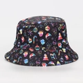 Black bucket hat with colorful Christmas and New Year festive print on a white background - M (56-58cm) / Black Christmas New Year Elements (#17)