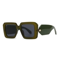 Green oversized square baroque sunglasses with golden serpent detail on white backdrop - Dark Green Frame Black Gray Lens