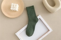 Thick forest green rib-knit cotton crew socks for winter warmth and cozy sleeping - Size 35-41 / Green