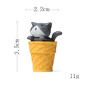 Miniature gray tabby cat in waffle ice cream cone figurine, height 3.5cm, weight 11g - Ice Cream Grey Cat (Open Mouth)