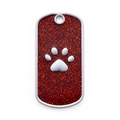 Rectangle dog tag with red glitter finish and silver paw print design for collars - Glitter Red