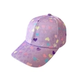 Kinder lila Baseballkappe mit bunten Herzprints und gebogener Krempe für Mädchen - Glitzer Herz - Lila