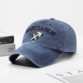 Navy blue washed cotton baseball cap featuring Sagittarius embroidery and vintage look - Sagittarius Embroidery Style / Navy Blue