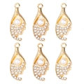 Elegant gold alloy pendant with white pearl and sparkling zircons on white background - Leaf Pearl Rhinestone (px1086-43)