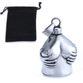 Retro silver double skull biker bell charm with a black velvet gift pouch - Female Torso Bell With Storage Bag / Steel