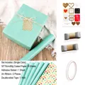 Gift wrapping set with teal wave pattern paper, ribbons, and sealing stickers - Cyan Wave Accessory Set (F) / Thick Coated Paper