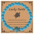 Bracelet tortue en perles de turquoise avec carte Lucky Turtle pour plage d'été - Turquoise