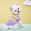 Knitted pet sweater with purple yellow white stripes on a white Pomeranian dog - S / Purple Striped