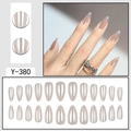 Short almond nude cat-eye press-on nails with silver glitter effect model Y-380 - Nude Glitter Cat Eye Almond (Y-380)