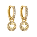 Detail of gold huggie earrings with smiling face pendants and sparkling crystals - Gold White Zircon Smile