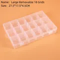 Macro shot of 18-compartment clear plastic storage box with adjustable dividers, 27.5x17.5x4.5cm - Large Adjustable 18-Compartment (27.5x17.5x4.5cm)
