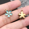 Blue cherry blossom flower alloy pendant with rhinestone and golden metal finish - 1Pc Lake Blue Rhinestone Cherry Blossom 14x16mm