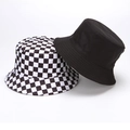 Sombrero de pescador reversible con patrón de cuadros blancos y negros y estilo negro - Tablero de Ajedrez Geométrico