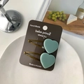 Pair of sage green acetate heart hair clips on card, cute Korean style hair accessory - Heart / 2 Pcs/Set / Light Blue
