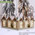 Lighted wooden Christmas house fence decoration with miniature wreaths and snow scene - B73230 Wooden Fence