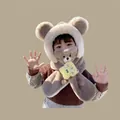 Winter infant hooded hat with bear ears in brown and beige plush material - 2 Years-6 Years / Little Bear 3-Piece Set Khaki