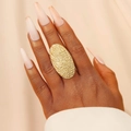 Bague ovale dorée irrégulière martelée pour femme avec texture en métal ondulé - Or Ovale Martelé Ondulé (N-350)
