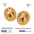 18k gold plated stainless steel oval hoop earrings with twisted rope texture - Gold Oval Rope Edge Style (JDEW2405003)