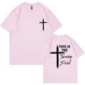 Pink crew neck cotton T-shirt featuring a cross logo and Turning Point slogan print - Pink