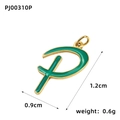 Green enamel 18K gold-plated letter P charm pendant for DIY jewelry making 1.2cm - Letter P-Green