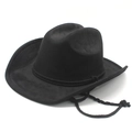 Classic black faux suede western cowboy hat with braided trim and chin strap, 45-degree view - M (56-58cm) / Black (Suede)