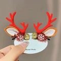 Handmade Christmas reindeer antler hair clips in red with bells and snowflake detail - 10# Christmas Hair Clip - Snowflake Pomegranate Red Antler Pair