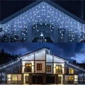 Cold white LED icicle curtain lights for outdoor Christmas garden waterfall decoration - 10M 300LEDs (Solar Powered) / White