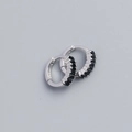 S925 sterling silver hoop earrings with rectangular black cubic zirconia inlay - 925 Silver / White Gold (Black Stone)