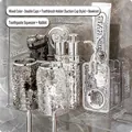 Modern wall-mounted grey toothbrush holder set with hammer texture cups and silver rabbit - 2 Cups (Clear & Grey) + Bow + Dispenser + Rabbit
