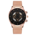 Men's rose gold Geneva watch with black chronograph dial and Milanese mesh strap - Rose Gold Hands Black Dial Rose Gold Case Rose Gold Band
